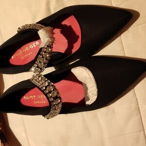 Kurt Geiger Black Flats with Crystal Accents